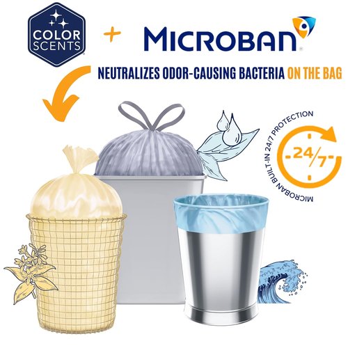 Color Scents Tall Kitchen Trash Bags - 13 Gallon, 100 Count, Lavender & Sage Scented with Microban