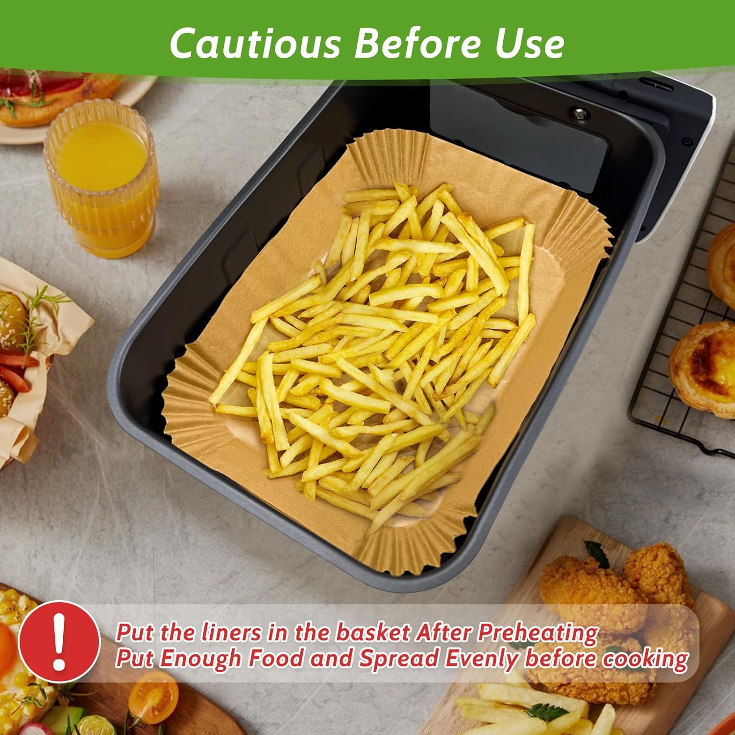 Unbleached Heavy Duty Air Fryer Paper Liners by 360 Pcs - Non-Stick & Non-Leak | 8.7" x 5.5" Size