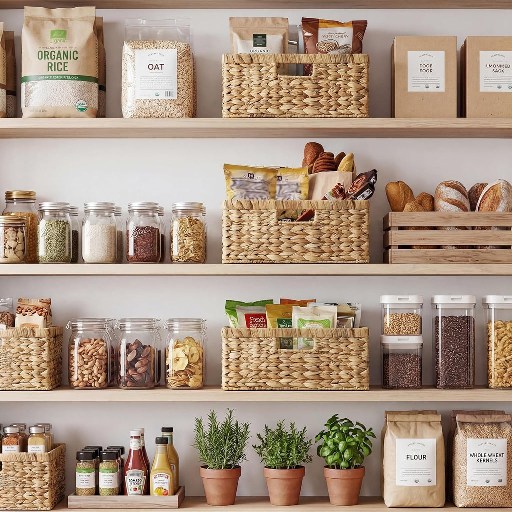 StorageWorks Large Wicker Storage Basket - Water Hyacinth with Built-in Handles | Perfect for Organizing