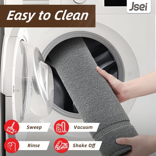 JSEI Non-Slip Bathroom Rugs, Self Adhesive No Sliding Bath Rugs Set of 2, Machine Washable Absorbent Bath Mat Set for Tub Shower & Single Sink 20”x32”+20”x48”, Light Grey, Rectangular Pattern