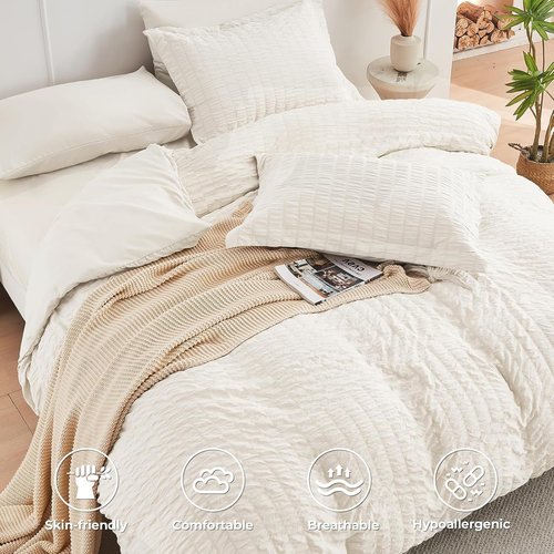 HYMOKEGE Ivory California King Comforter Set - 7-Piece All-Season Luxury Bedding Collection