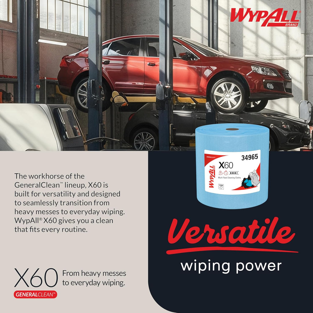 WypAll GeneralClean X60 Cleaning Wipes - Strong & Absorbent Multi-Task Towels, Jumbo Blue Roll (1,100 Sheets)