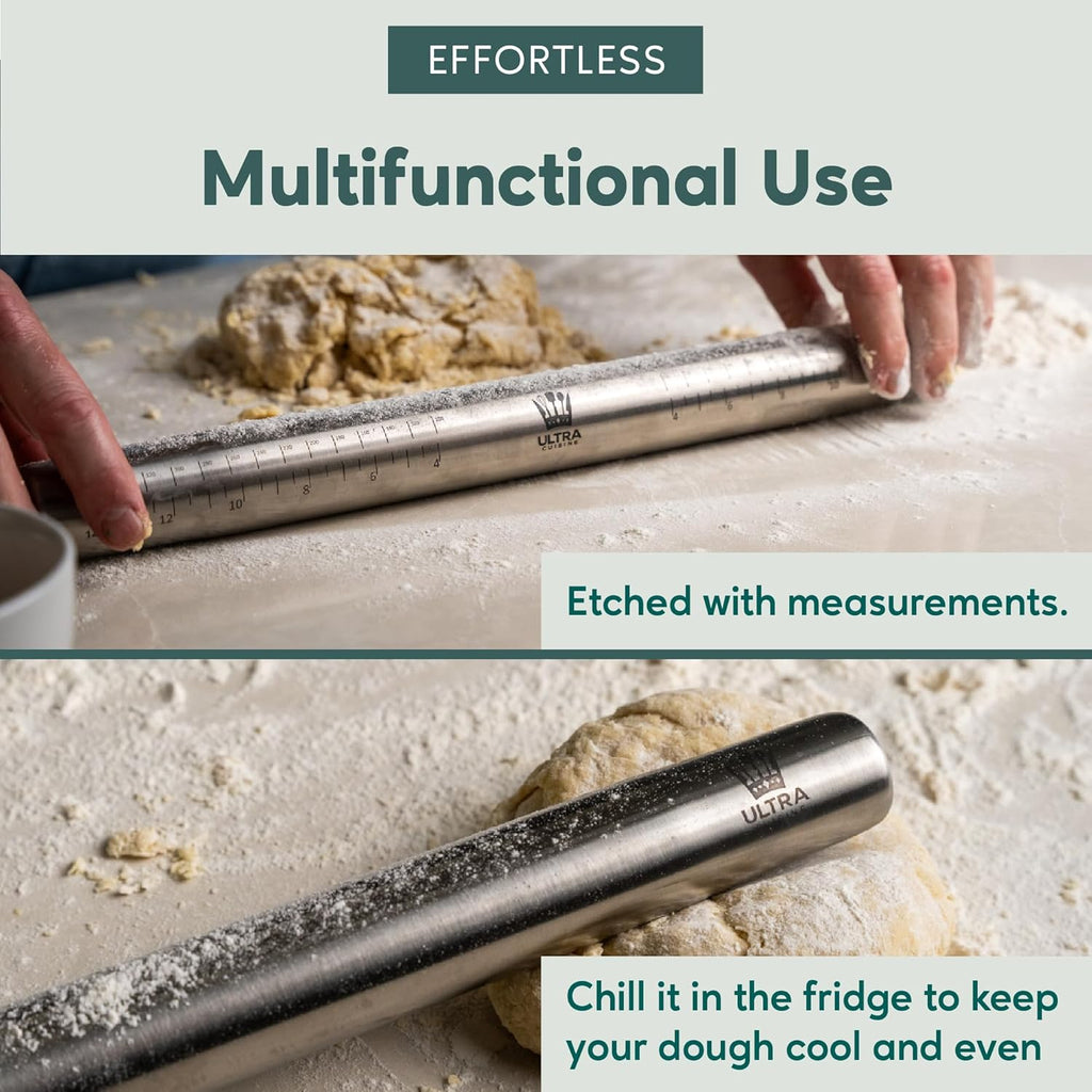 Ultra Cuisine French Rolling Pin - Tapered Stainless Steel Design for Baking | Professional & Home Use, Dishwasher-Safe