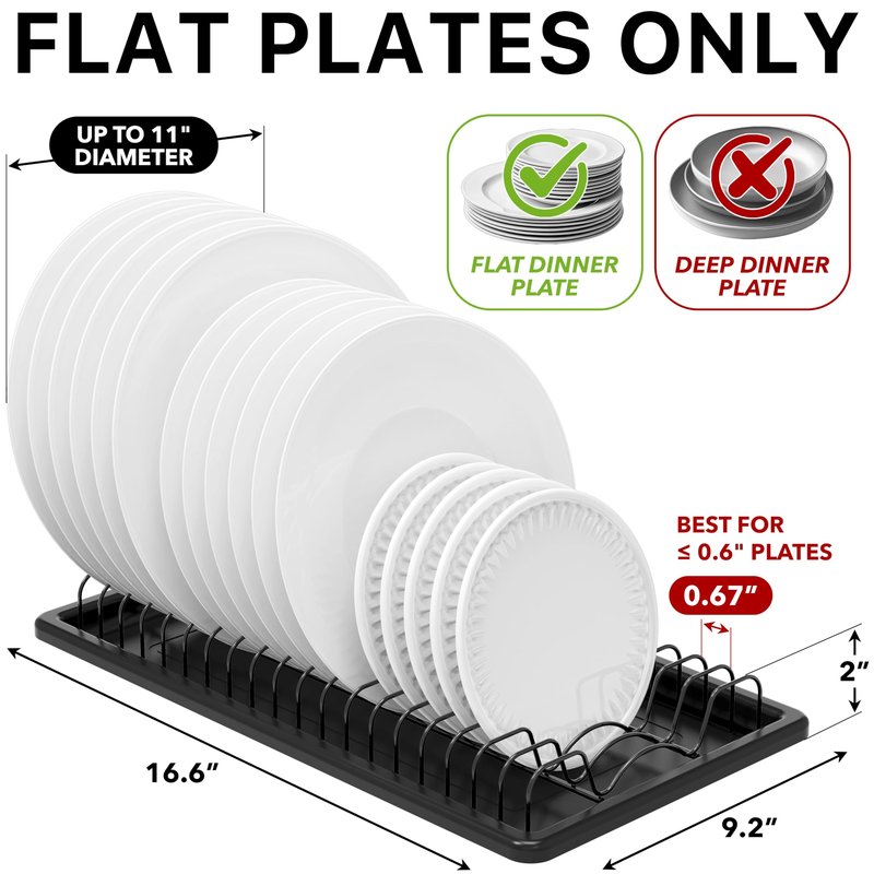 Simple Houseware Plate Drying Rack with Drainboard, Black