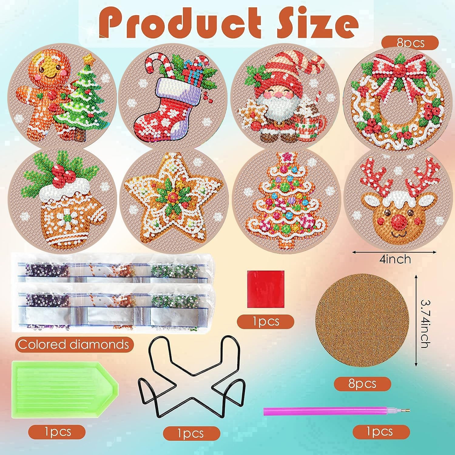 Skiennix Christmas Diamond Painting Coasters Kit - 8 Gingerbread Snowman Art Coasters with Holder | DIY 4x4 Inch