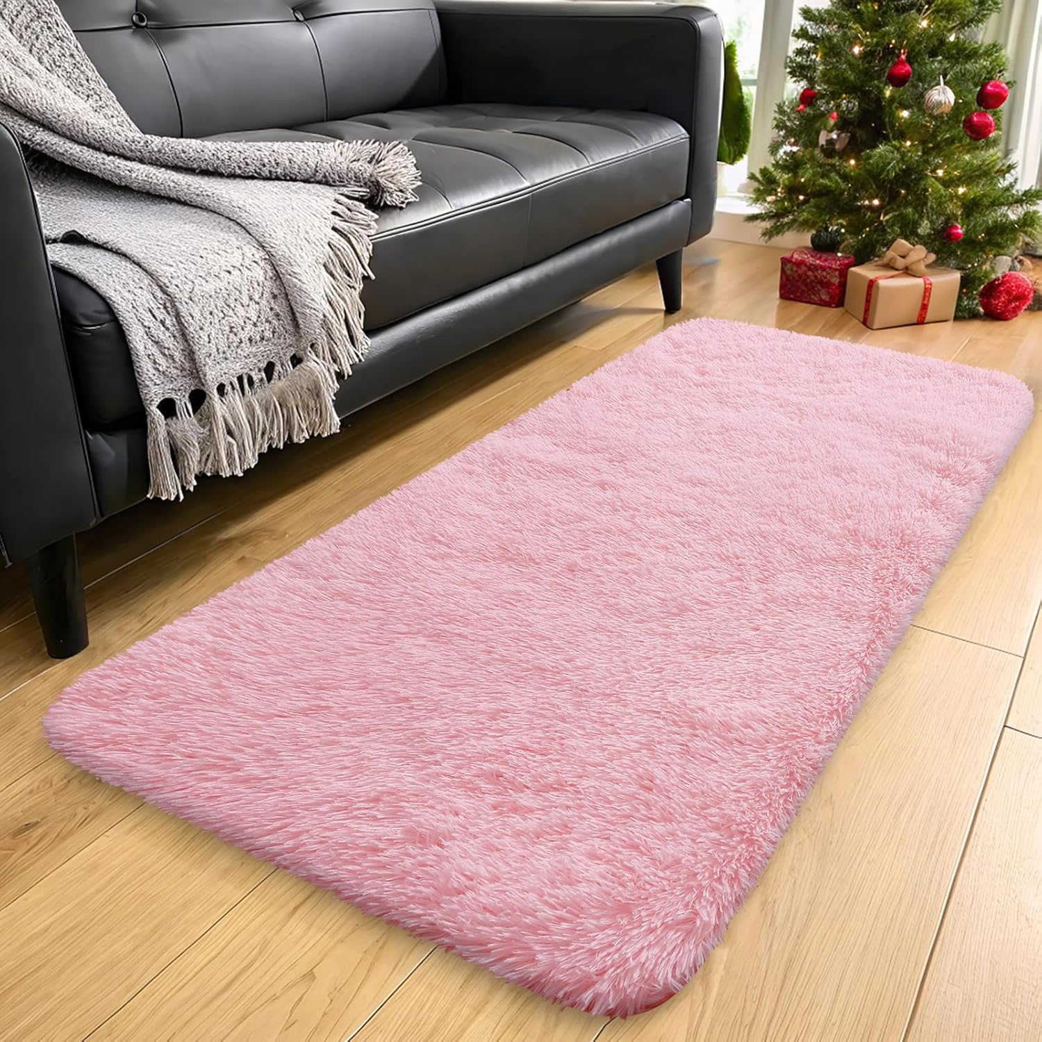OLANLY 2x8 Soft Fluffy Machine Washable Runner Rug - Perfect for Hallways & Bedrooms | Pink Shaggy Design