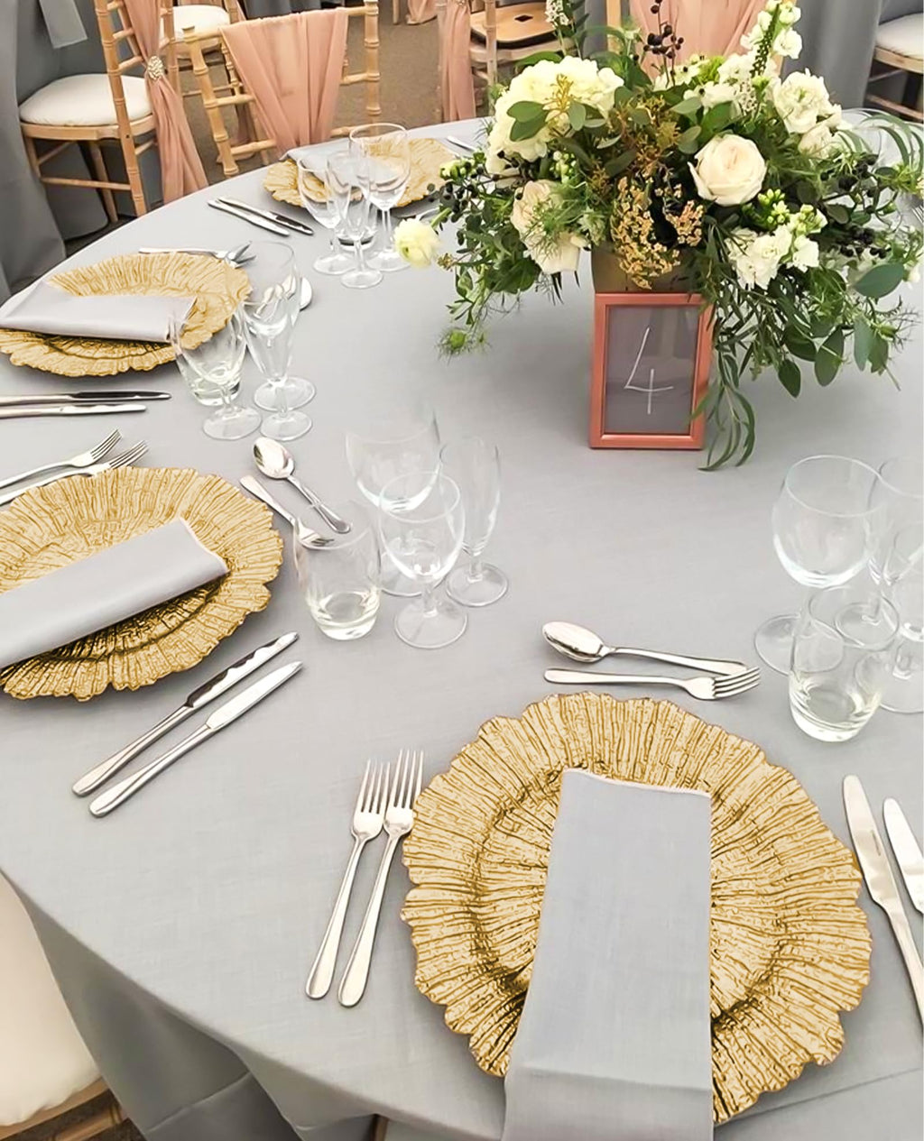 24 Pcs Gold Charger Plates Bulk, 13" Reef Plate Chargers for Dinner, Plastic Floral Decorative Plates for Table Setting, Wedding, Party, Event, Decoration