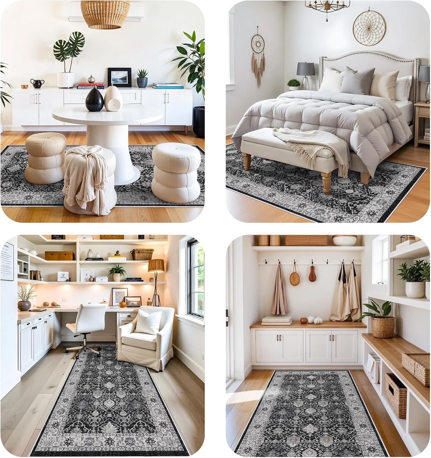 Regine Switzerland 4x10 Washable Hallway Runner Rug - Ultra Soft, Stain Resistant, Non-Slip | Black