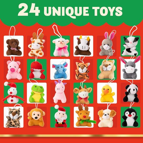 JOYIN Christmas Advent Calendar - 24 Days Countdown with Mini Animal Plush Toys for Kids | Perfect Holiday Gift