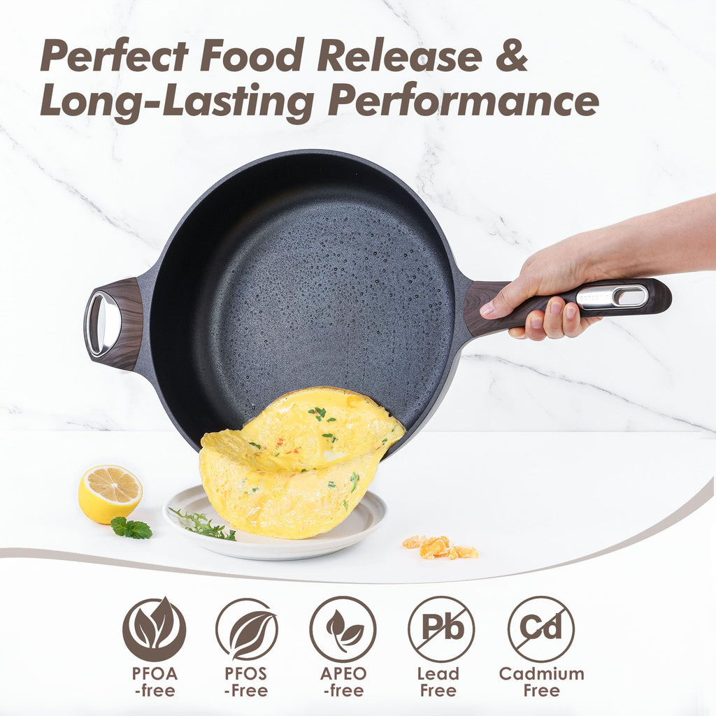 SENSARTE 9.5Inch Frying Pan Nonstick Skillet Chefs with 12Inch Deep Fry Pan 5Quart Saute Pan, Free of Intentionally Added PFOA/PFOS, Induction Compatible
