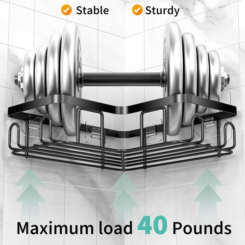 Moforoco Corner Shower Caddy | Self-Adhesive Black Organizer Shelf for Bathroom Storage & Decor