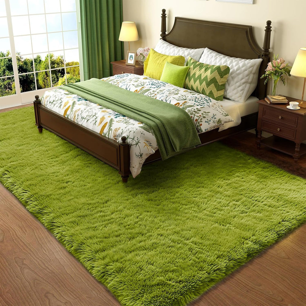 Ophanie Green Area Rug - Soft Fluffy Shag Carpet for Bedroom | 4x6 Cute Indoor Floor Decor