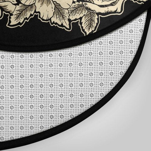 keepcute Round Skull Area Rug 5ft - Skull Rose Flower Black Round Carpet Non-Slip Rug Washable Floor Mats for Kitchen Bedroom Living Room, 5' x 5' Round