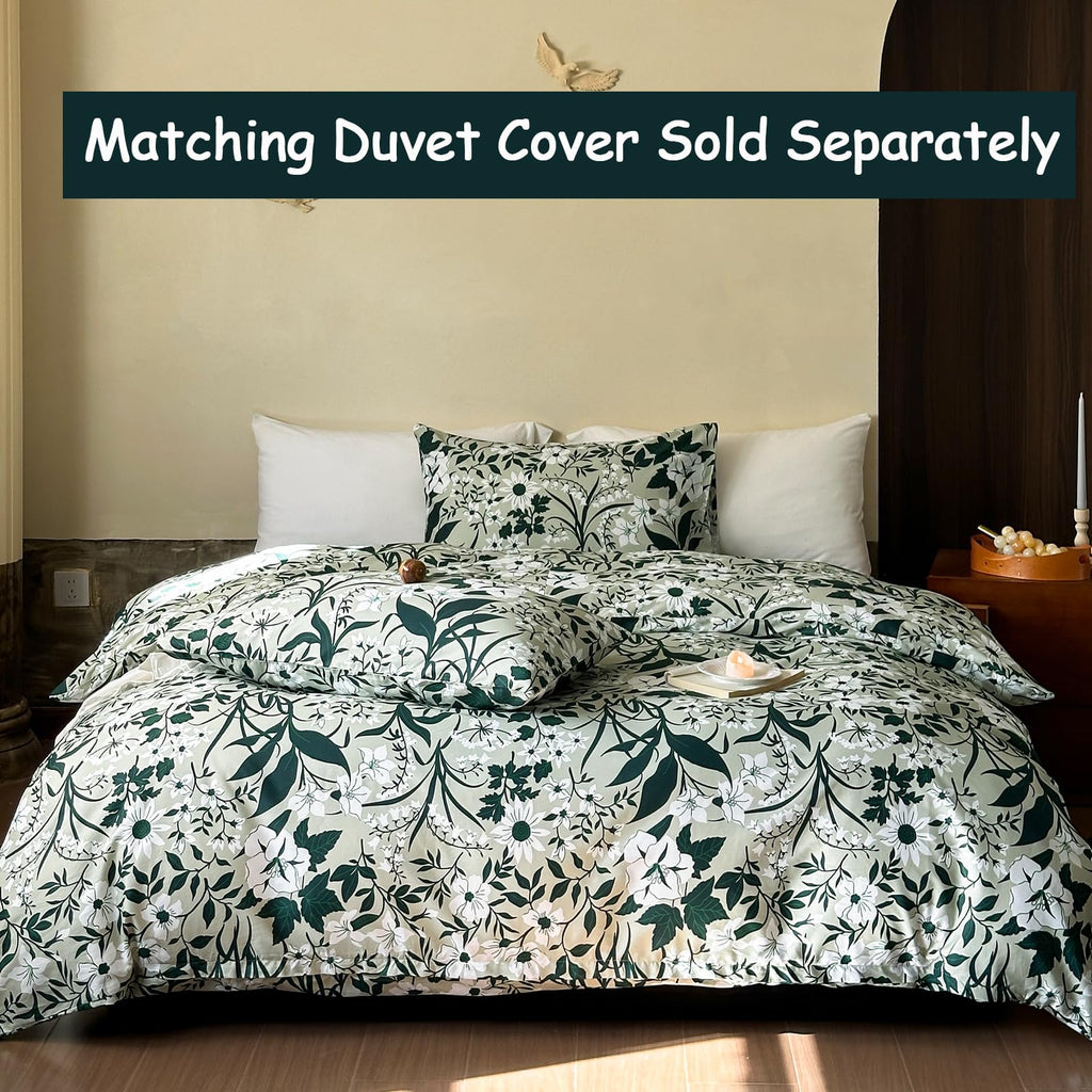 Helthep 100% Cotton Green Floral Printed Bed Sheets, Floral Sheet Set King with 17.5" Deep Pocket, 4Pcs Botanical Patterned Sheets for King Size Bed