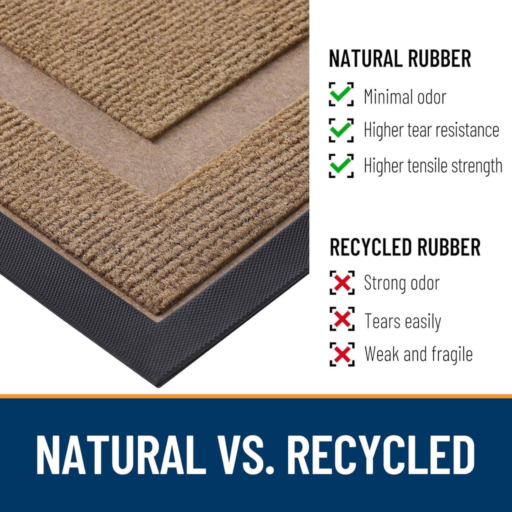 OLANLY Waterproof Front Door Mat - All-Season, Sturdy Natural Rubber, Easy Clean | 29.5x17, Light Brown