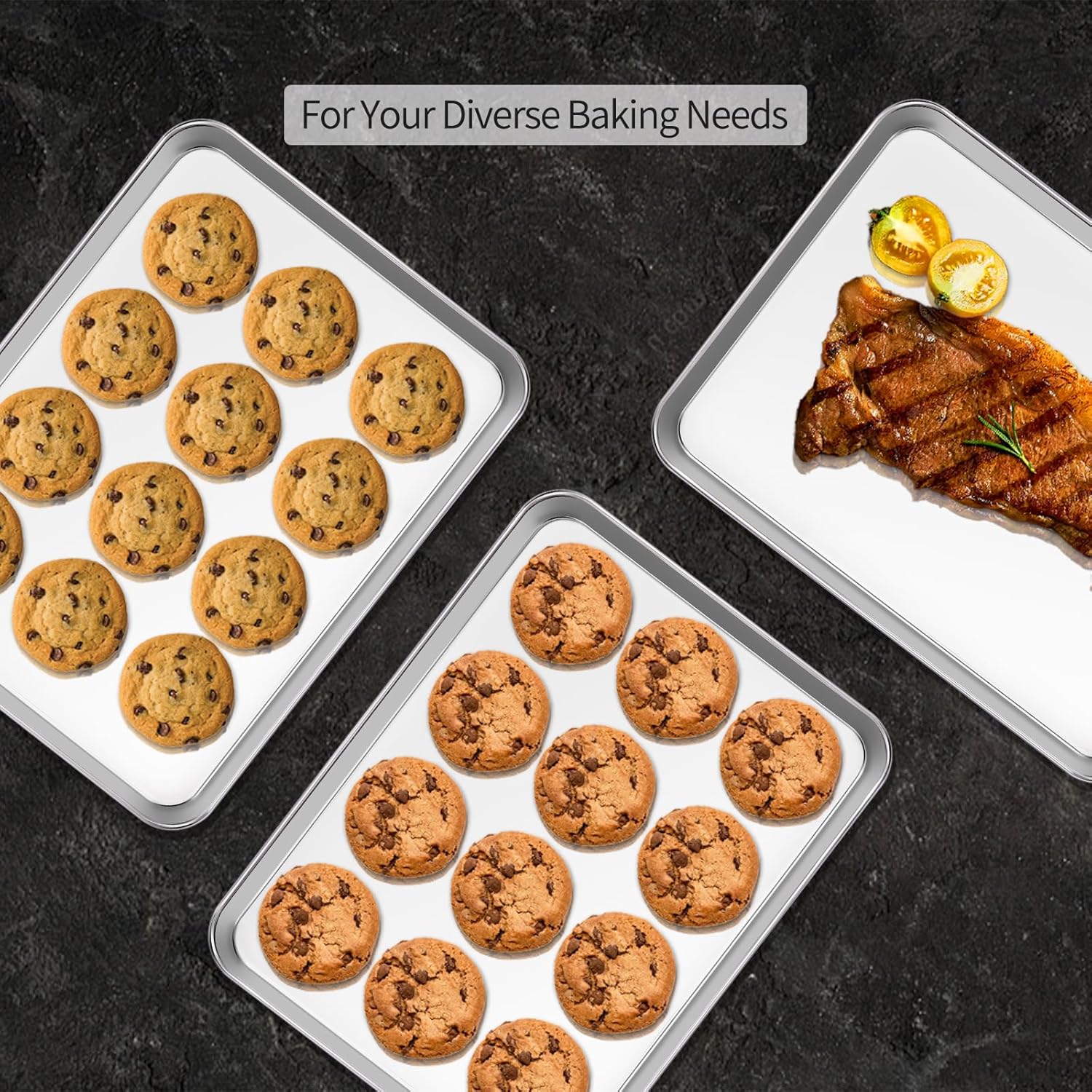 Skiennix Baking Sheet Set - 18-Inch Commercial Grade Stainless Steel Oven Trays | Non-Toxic & Easy Clean