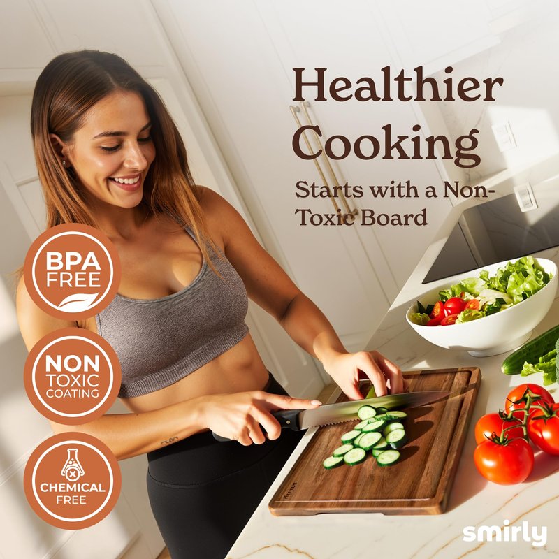 SMIRLY Wood Cutting Boards For Kitchen - Bamboo Cutting Boards For Kitchen Cutting Board, Bamboo Cutting Board Set With Holder, Chopping Board, Butcher Block, Small Wooden Cutting Board Set