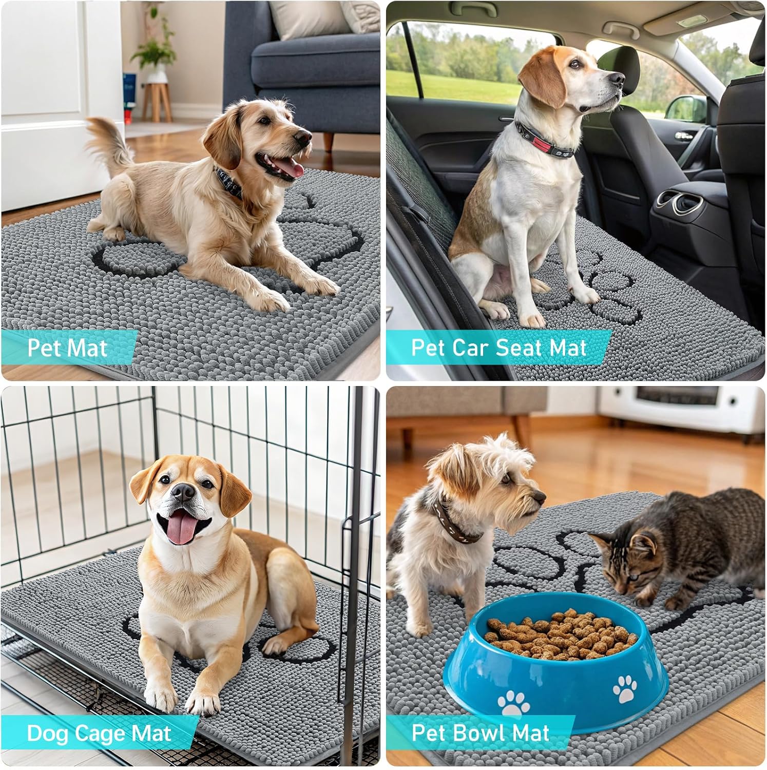 OLANLY Dog Door Mat - Absorbent Non-Slip Muddy Paws Design | Quick Dry Chenille 70x46 Grey Doormat