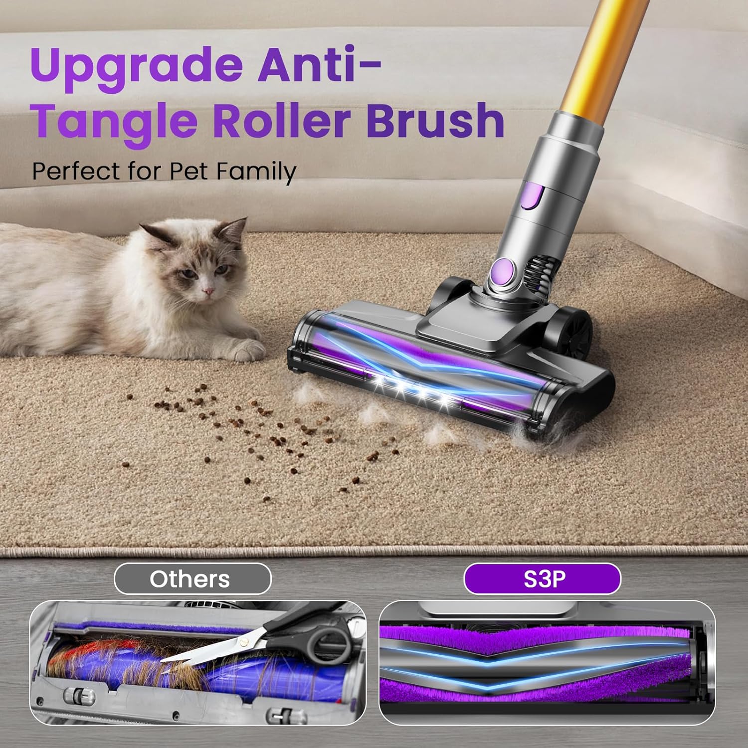 UML0 S3P Cordless Vacuum Cleaner - 45kPa Powerful Suction for Pet Hair | 55-Min Runtime, Self-Standing Design