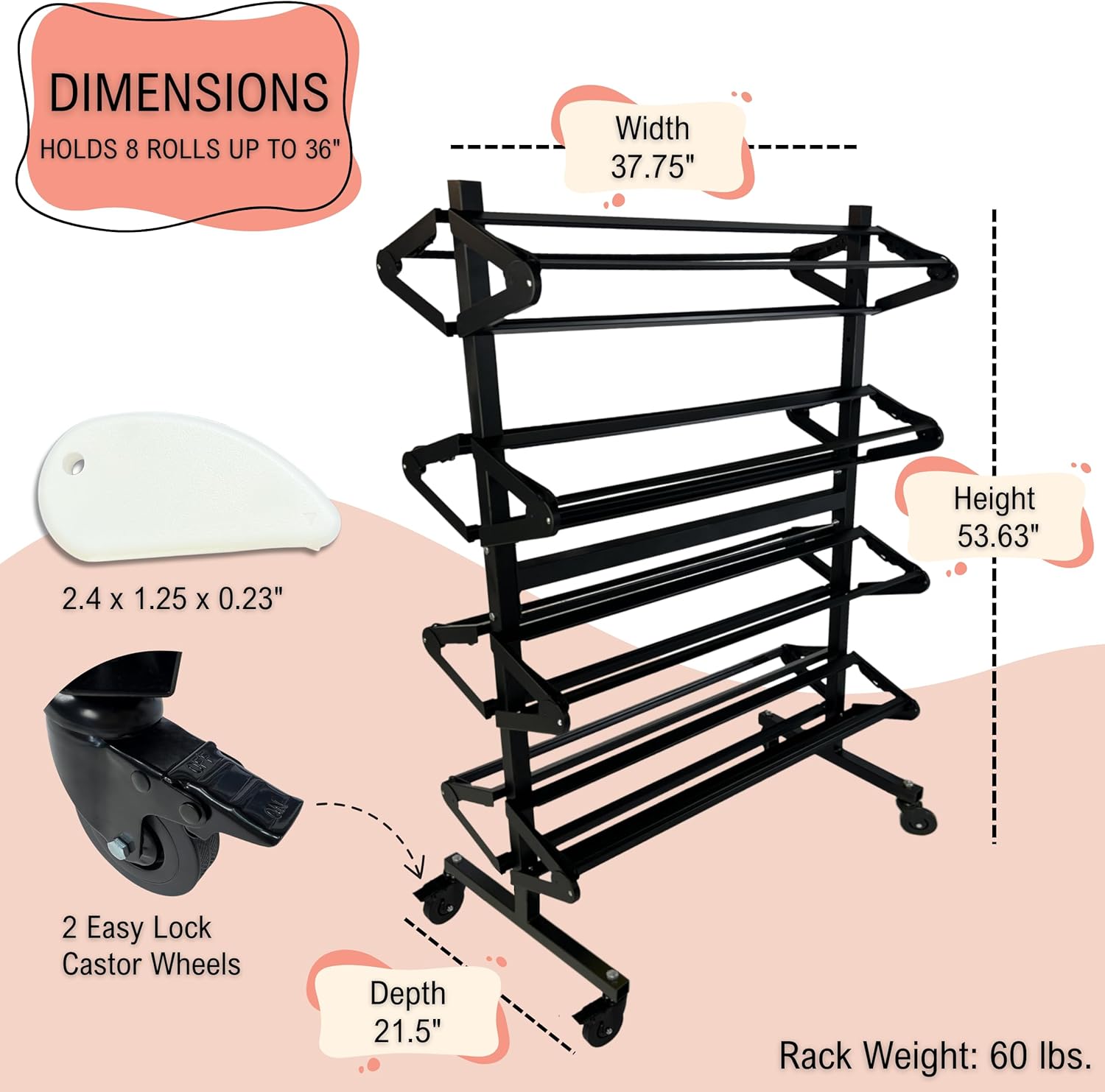 Skiennix Paper Roll Holder - Durable Dispenser Rack & Cutter | 8 Racks for 36" Craft, Gift Wrap & Art Rolls