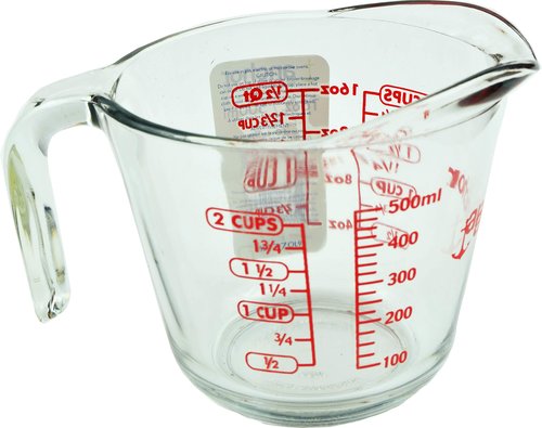 Anchor Hocking 2 Cup (16 Ounce) Glass Measuring Cup, clear glass with red lettering (Anc-9439)