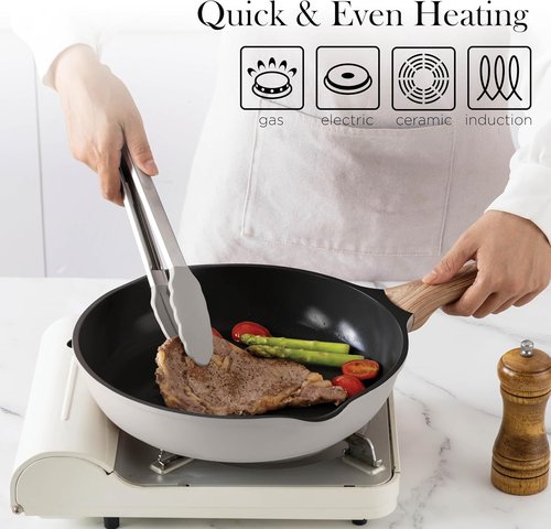 Country Kitchen Nonstick Pots and Pans Set - 14-Piece Cast Aluminum Cookware Set in Grey with Utensils