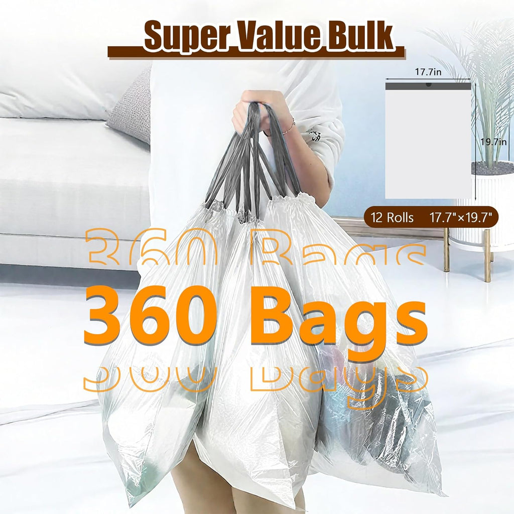 WOWSOLID 4 Gallon Small Trash Bags - 360 Count Drawstring Garbage Bags | 1.2 Mil Thick, Perfect for Mini Bins