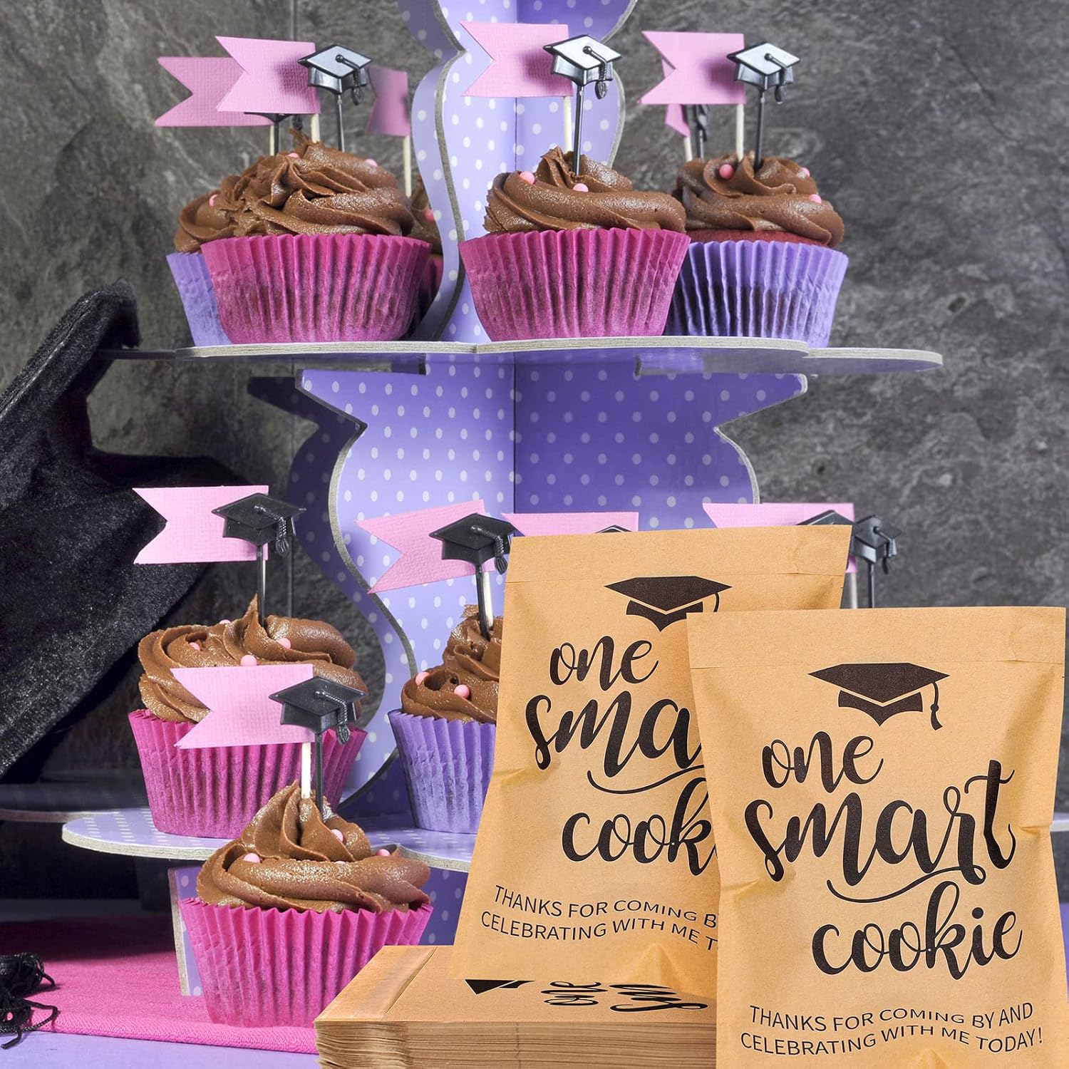 Whaline Graduation Candy Gift Bags - 100 Pack Self-Adhesive Kraft Paper Treat Bags for 2026 Party