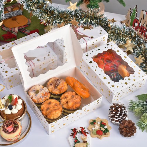 DOYIDE 32Pcs 8x6x2.5 in Christmas Cookie Boxes with Window, White Bakery Boxes for Cookie, Treat Boxes Pastry Boxes for Gift Giving, Chocolate Covered Strawberries, Dessert, Donut, Cupcakes Muffins