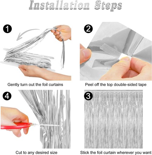 Metallic Silver Fringe Backdrop by Skiennix - 12 Pack Tinsel Curtains for Birthday & Disco Party Decor | 3.28 FT x 7.05 FT