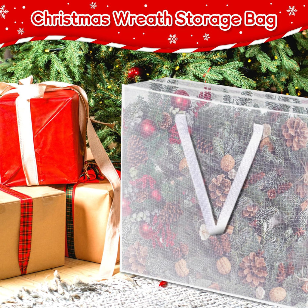 Skiennix 6PCS Christmas Wreath Storage Container - 25" Clear Bags with Handles & Zippers for Holiday Decor