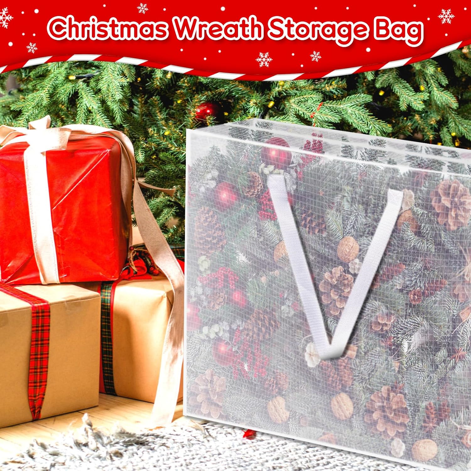 Skiennix 6PCS Christmas Wreath Storage Container - 25" Clear Bags with Handles & Zippers for Holiday Decor