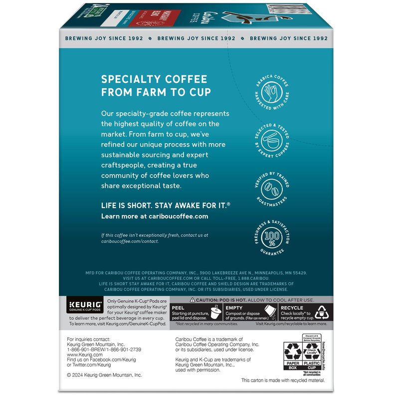 Caribou Coffee Mahogany, Single-Serve Keurig K-Cup Pods, Dark Roast Coffee, 24 Count