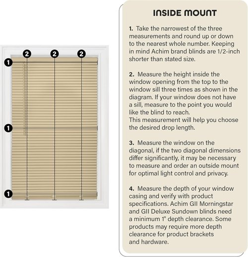Achim Home Decor Cordless Mini Blinds - Room Darkening, 27" W x 64" L, 1" Slat - Pearl White