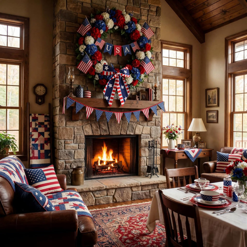 XunYee Patriotic Wreath Sashes - 6 Pcs Embroidered Decor for 4th of July & Memorial Day | Front Door Garland