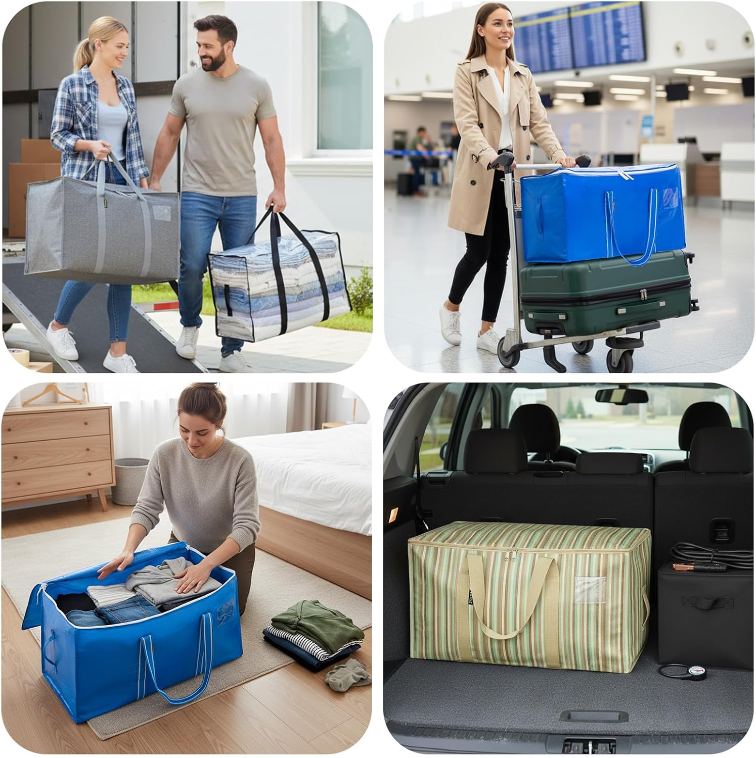 BALEINE Heavy-Duty Moving Bags - 8-Pack Oversized Storage Totes with Reinforced Handles | Royal Blue