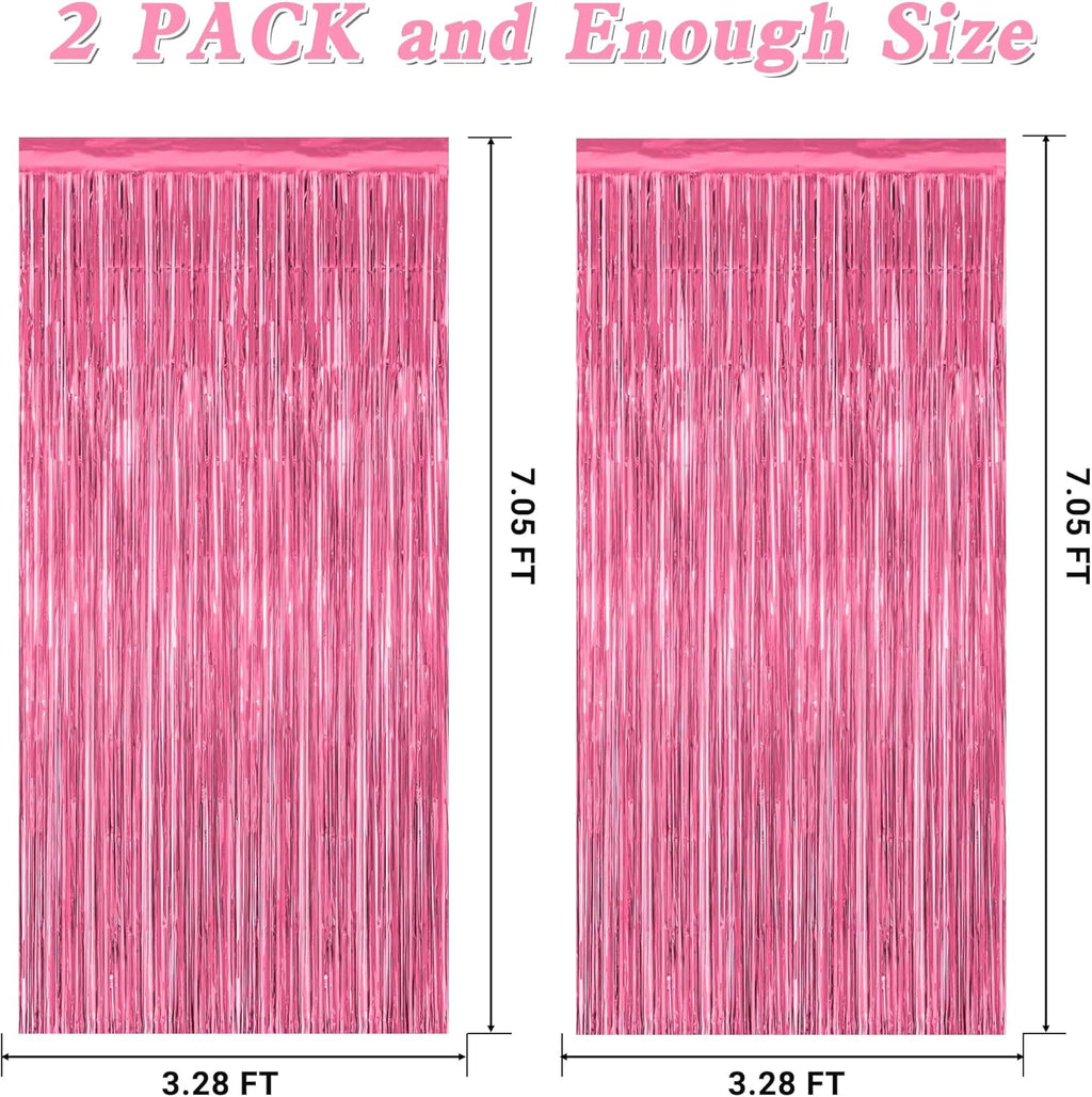 Skiennix Pink Party Decorations - 2 Pack Metallic Tinsel Backdrop Curtains | 3.28 FT x 7.05 FT