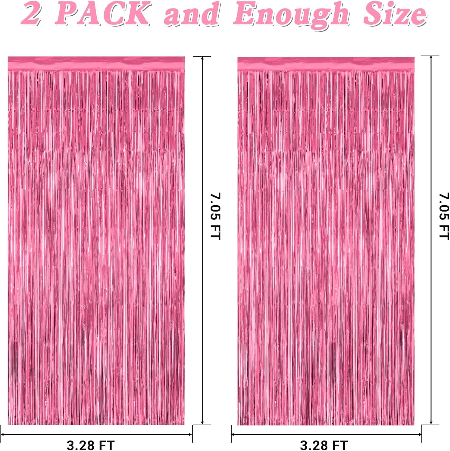 Skiennix Pink Party Decorations - 2 Pack Metallic Tinsel Backdrop Curtains | 3.28 FT x 7.05 FT