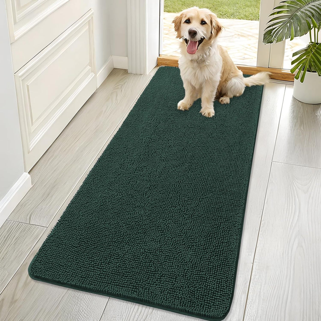 OLANLY Dog Door Mat - Absorbent Non-Slip Washable Doormat for Muddy Paws | 70x32, Blackish Green