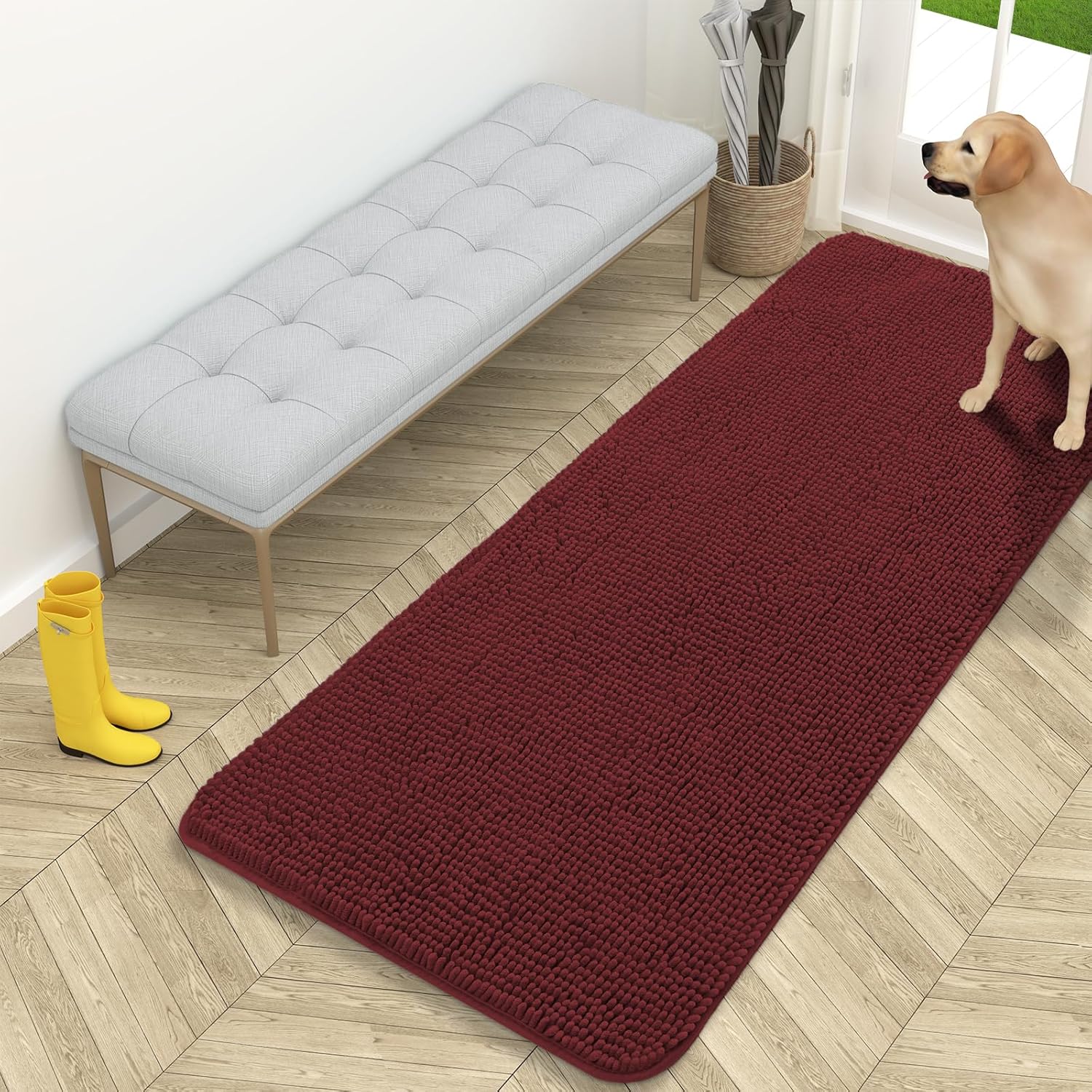 OLANLY Dog Door Mat - Absorbent Non-Slip Washable Doormat for Muddy Paws | 59x24, Caramel Russet