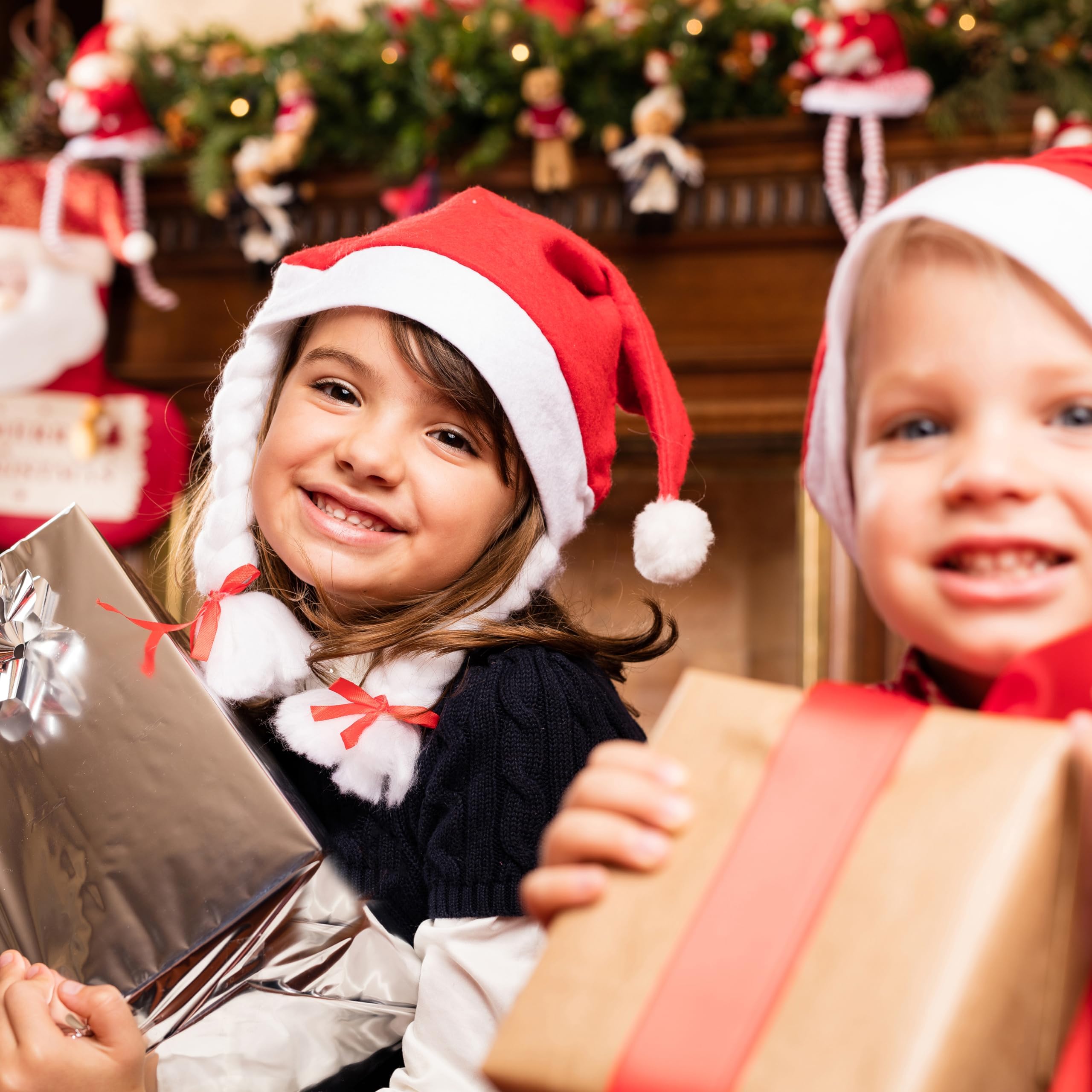 SORANGEUN 48pcs Santa Hats, Bulk Santa Hats for Little one, Red Classic Christmas Caps, Gorros De Navidad