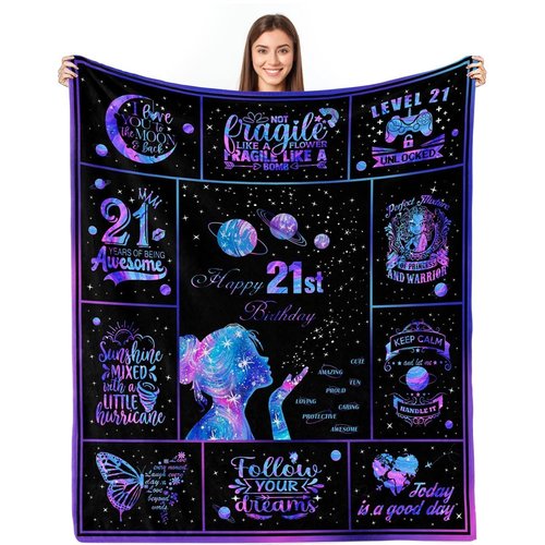 Hudodmn 21st Birthday Gifts for Her, 21 Year Old Birthday Gifts for Her, Gifts for 21 Year Old Female, 21st Birthday Decorations for Her Throw Blanket 60"X50"