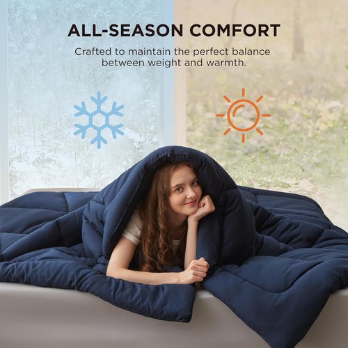 Bedsure Comforter Duvet Insert - Quilted King Size Down Alternative Bedding, Navy Blue, 90 x 102 Inches