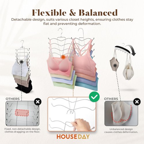 HOUSE DAY Bra Hangers - Space-Saving Closet Organizer for Bras, Camisoles & Scarves | 2 Pack