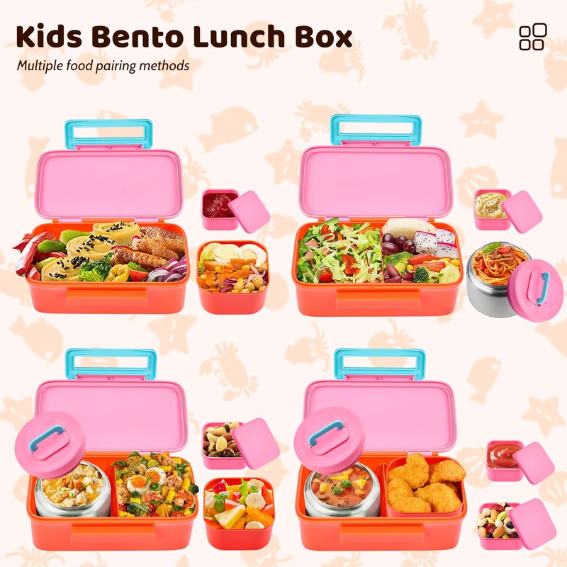 JXXM Lunch Box for Kids With 8oz Soup Thermo, Leak-proof Lunch Container with 2 Compartments, Thermo Food Jar Food Containers for Back to School Girls Boys (Pink)