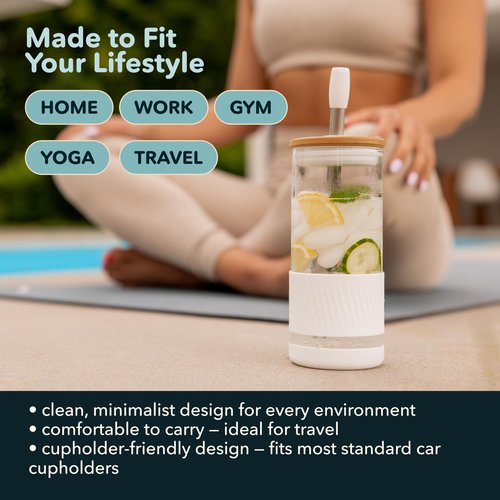 Pandaloo® Glass Cups With Lids and Straws -20 Fl Oz- Perfect Size Iced Coffee Cup - Smoothie Cup With Bamboo Lid and On the go Lid - Glass Tumbler With Straw (1 Count (Pack of 1), Lilac Rhapsody)