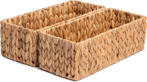 JS HANGER Round Paper Rope Storage Basket - Decorative Wicker Baskets for Organizing | 2 Pack Water Hyacinth