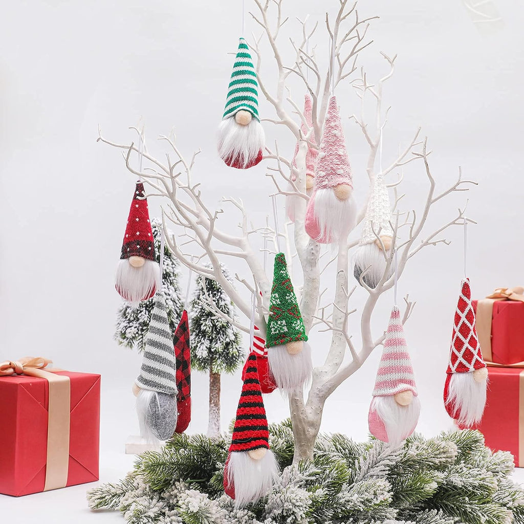 Skiennix Gnome Christmas Ornaments - Set of 3 Plush Tomte Santa Gnomes for Holiday Decor | Pink