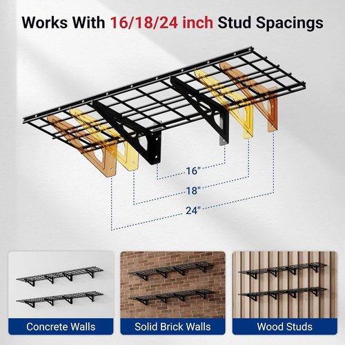 FLEXIMOUNTS Wall Shelf - 12" x 72" Garage Storage Rack | Wall-Mounted Floating Shelves, Black, 2-Pack
