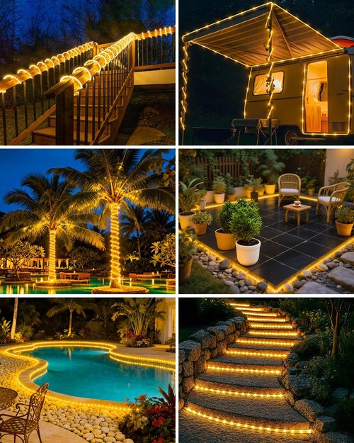 Btfarm Solar Rope Lights - 120 LED 46FT Waterproof Outdoor String Lights | 8 Lighting Modes for Garden & Patio Decor
